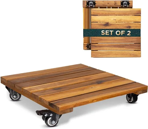 Vista 7 de Idzo Paquete de 2 cajas de madera de 12 pulgadas con ruedas resistentes, capacidad de 264 libras, plataforma de madera dura de acacia, soporte