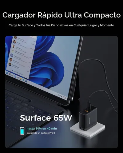 Vista 3 de Cargador Surface Pro de 65 W, cargador Microsoft Windows Surface para Surface Pro 3/4/5/6/7/8/9/10/X/11/12, compatible con Microsoft Surface