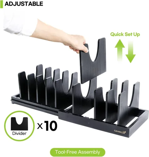 Vista 2 de Organizador de bambú expandible para utensilios de hornear y tabla de cortar, estante ajustable para tapas de ollas, bandeja para galletas y bandeja