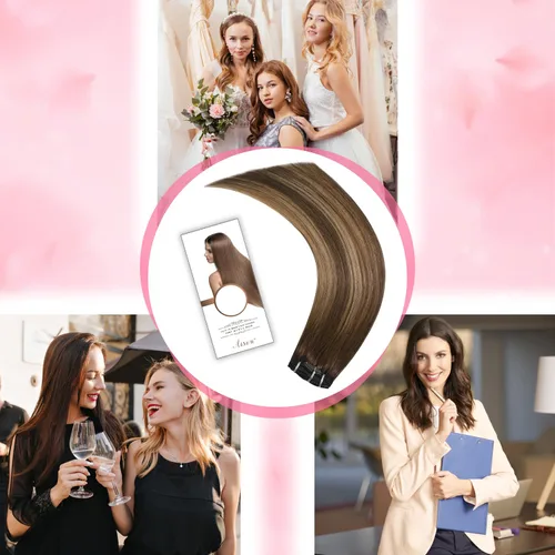 Vista 9 de Aison Extensiones de cabello con clip balayage de cabello humano real, extensiones de cabello ombre 100% de cabello humano para mujer, 12 pulgadas