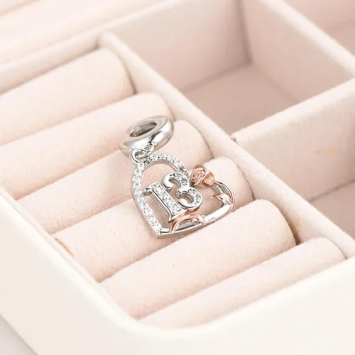 Vista 3 de Abalorios colgantes de corazón rosa de cumpleaños de 12, 13, 16, 18, 21, 30, 40, 50, 60, 70, compatible con pulsera Pandora, collar para mujer
