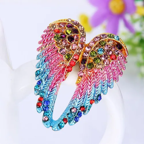Vista 3 de EVER FAITH Broche de alas de ángel esmaltadas de cristal austriaco para mujer