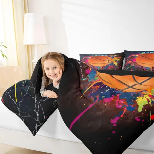 Vista 6 de Juego de ropa de cama de baloncesto para niños y adolescentes, juego de edredón deportivo para niños, tamaño matrimonial, suave, ligero, decoración
