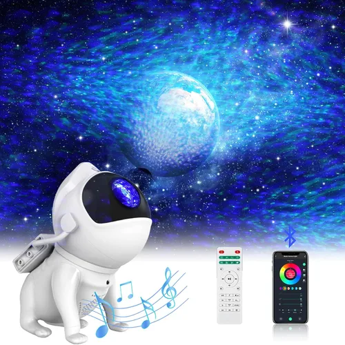 Vista 5 de Proyector de estrellas con luz nocturna de galaxia, proyector de estrellas astronautas con 21 modos de color, altavoz Bluetooth, ruido blanco
