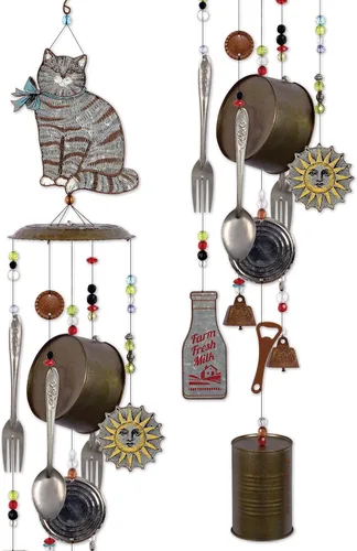 Vista 3 de Sunset Vista Designs Campanilla de viento de metal para gatos de granja galvanizada