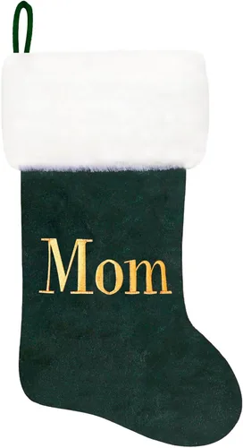 Vista 183 de Calcetines de Navidad bordados de 20 pulgadas con monograma, terciopelo negro con puño de felpa blanca supersuave, adornos clásicos para decoración