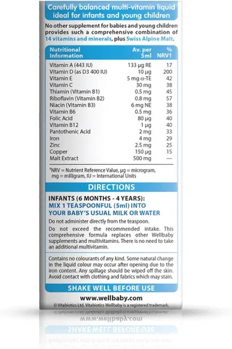 Vista 2 de Vitabiotics Wellbaby - Líquido multivitamínico para el sistema inmunológico para bebés y bebés de 6 meses a 4 años - 5.1 fl oz