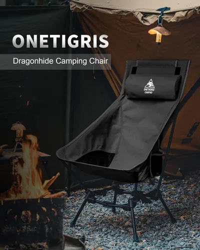 Vista 3 de ONETIGRIS Dragonhide - Silla de campamento de gran tamaño con diseño de almohada, cómodo asiento ampliado plegable, capacidad de 275 libras