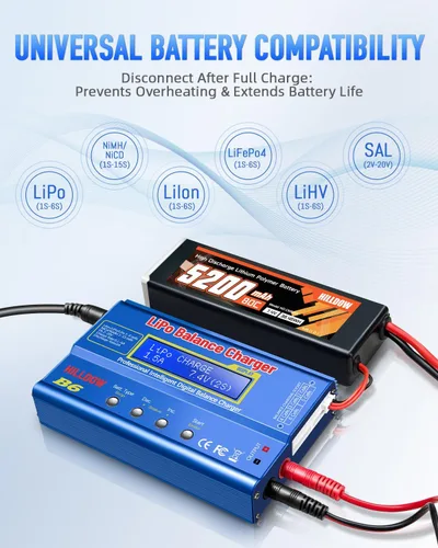 Vista 3 de Cargador de Batería B6 80W Mini Lipo Cargador/Descargador de Equilibrio con Fuente de Alimentación para Batería LiPo/Li-ion/Life(1-6s) NiMH/NiCd