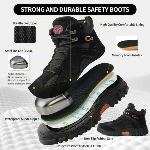 Vista 3 de Ablanczoom Botas de trabajo para hombre con puntera de acero – ASTM F2412-24 Calzado de construcción antideslizante cómodo, transpirable y duradero