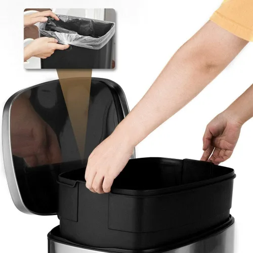 Vista 7 de SoftStep - Cubo de basura rectangular de 50 litros/13.2 galones, cubo de basura de acero inoxidable con cubo interior extraíble y tapa con bisagras