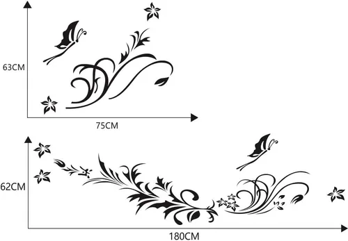 Vista 6 de Calcomanías decorativas talladas con flores huecas y mariposas, antiarañazos, para automóviles, furgonetas, SUV, camiones, juego de 3 piezas (negro)