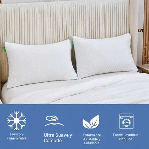 Vista 7 de Almohadas de Espuma Viscoelástica Triturada para Dormir Paquete de 2 - Almohadas de Cama Refrescantes Tamaño Estándar Juego de 2 - Almohada Firme
