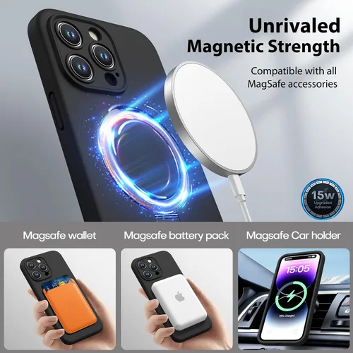 Vista 3 de CellEver Funda magnética fuerte para iPhone 14 Pro Max [para carga MagSafe] [protección de cámara] protección de alta resistencia, funda de silicona