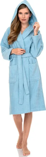 Vista 8 de TowelSelections Bata con capucha para mujer de algodón suave, bata de baño de toalla de tela de felpa para mujer, batas de baño para la ducha Azul