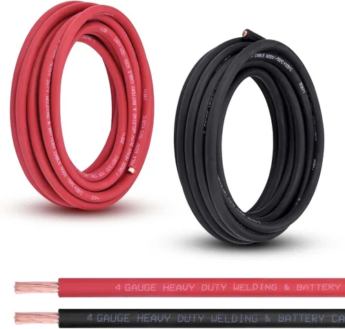 Vista 29 de Cable de batería calibre 1/0, 10 pies rojo + 10 pies negro, 1/0 AWG, alambre de cobre puro, cable de soldadura, para automotriz, batería, solar