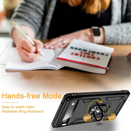Vista 3 de Funda para Google Pixel 6a con protector de pantalla de vidrio templado [2 unidades], funda protectora de grado militar a prueba de golpes con Negro