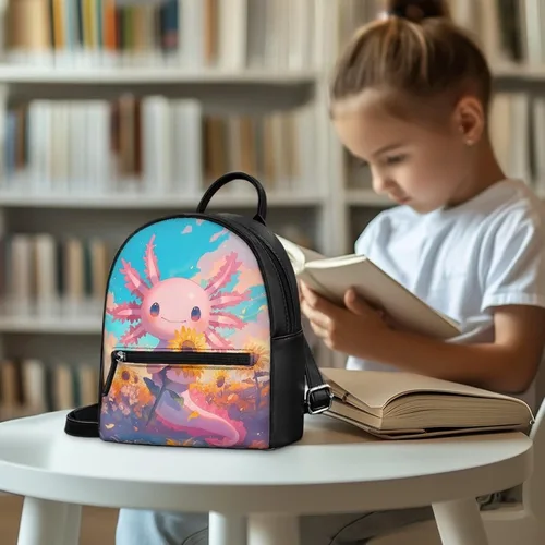 Vista 7 de FOR U DESIGNS 3D patrón floral mujeres pu mochila mini niñas monedero, Axolotl Girasol Asethetic