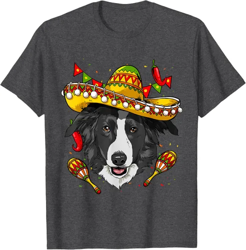 Vista 29 de Cinco de Mayo Border Collie Hombres Mujeres Niños Sombrero Camiseta Negro