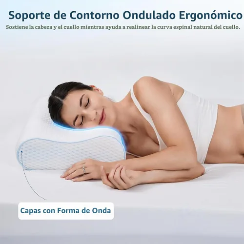 Vista 2 de EGOHOME Almohada de espuma viscoelástica de contorno ajustable para dormir de lado y espalda, almohada ergonómica de cama ondulada con altura