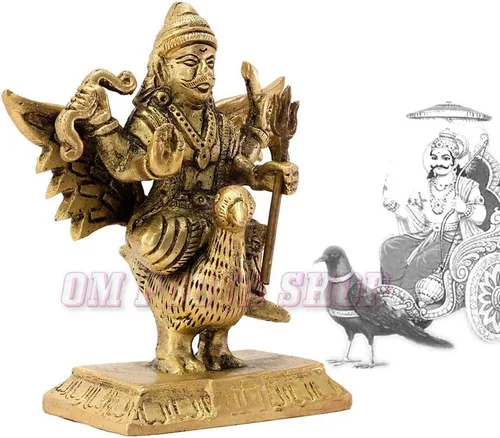 Vista 3 de Shani Dev Brass Idol Escultura hindú de Dios Shani