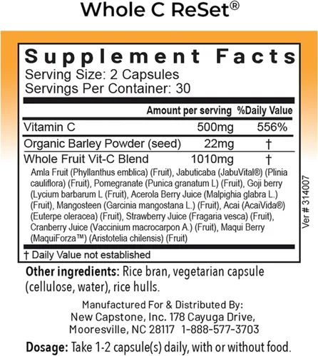 Vista 2 de RnA ReSet Suplemento de vitamina C integral Whole C Reset, 60 cápsulas