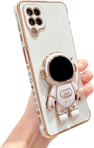 Vista 65 de phylla para Samsung Galaxy A12 Funda de Teléfono con Soporte Oculto de Astronauta Chapado en Oro de Lujo Lindo Astronauta Lateral Lindo