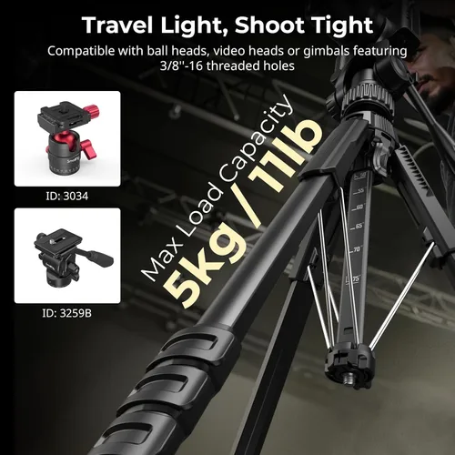 Vista 7 de SmallRig Soporte de trípode para cámara de 71" AP-21, trípode de viaje para iPhone y cámara para Canon para Nikon con soporte para teléfono y bolsa