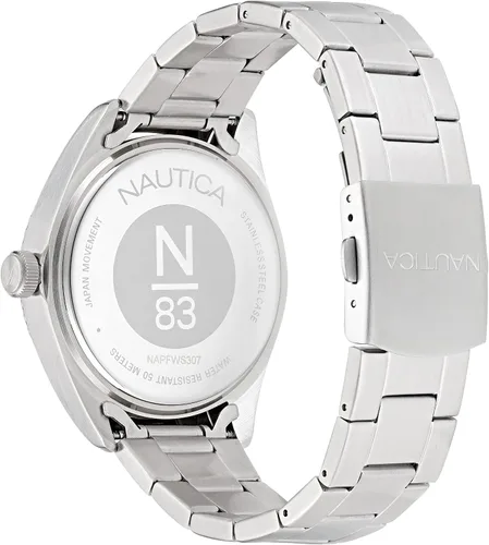 Vista 3 de Nautica N83 NAPFWS307 Finn World Stainess Reloj de pulsera de acero para hombre, Tono plateadoazul claroSST
