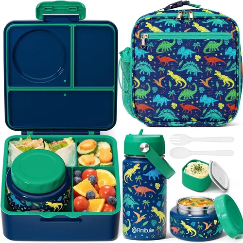 Vista 13 de Fimibuke Caja Bento para niños y adultos – Juego de lonchera Bento de 3 a 4 compartimentos a prueba de fugas con tarro de comida aislado, botella