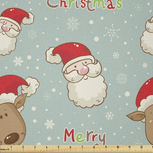 Vista 43 de Ambesonne Tela Navideña por Yarda, Tema Navideño Colorido Vivo Piñas de Pino Ramas Hombre de Jengibre Imagen de Bayas Estampada, Tela de Punto
