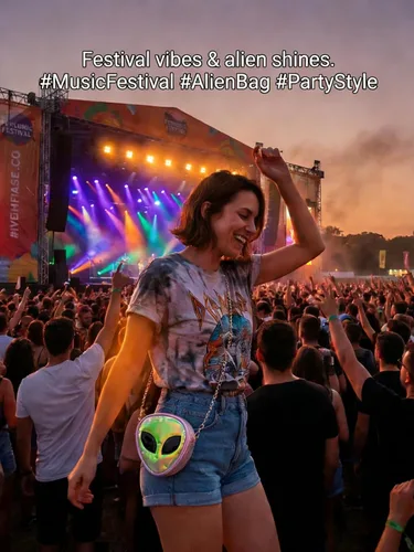 Vista 4 de Bolso cruzado holográfico con patrón alienígena con purpurina y correa de cadena para niños, adolescentes, niñas y mujeres
