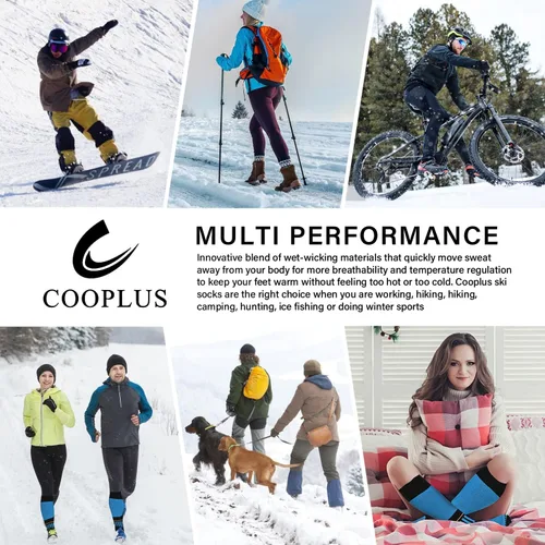 Vista 7 de COOPLUS 2 pares de calcetines de esquí para hombres y mujeres, calcetines de compresión hasta la rodilla para esquí, snowboard, senderismo, deportes