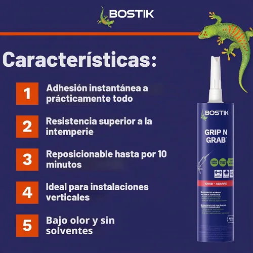 Vista 4 de Bostik Grip n Grab 9.5oz adhesivo de agarre instantáneo Premium resistente Grado profesional Impermeable para uso interno y externo, bajo olor