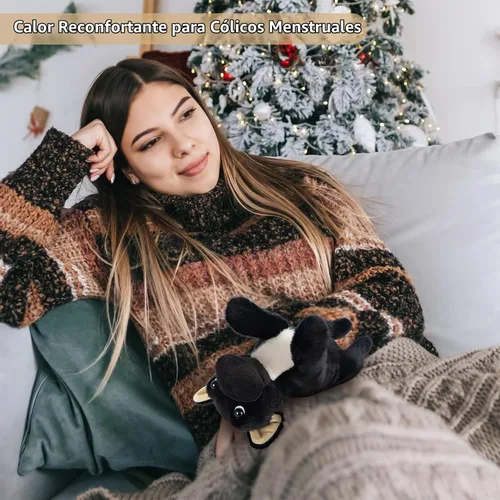 Vista 4 de SuzziPals Animales de peluche de perro negro calentables y refrigerables, lindos peluches de almohadilla térmica para microondas para calmar