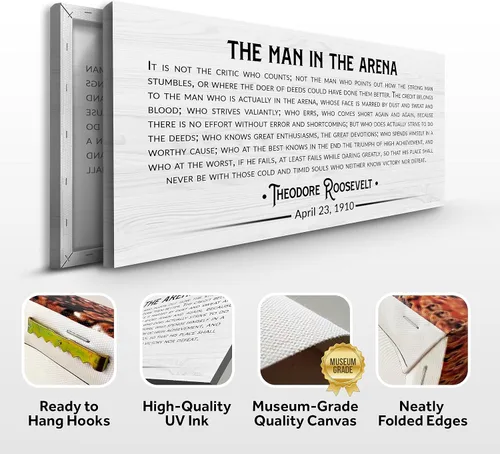 Vista 2 de Tailored Canvases Theodore Roosevelt - Cartel de The Man In The Arena, lienzo grande para decoración de pared, póster motivacional e inspirador