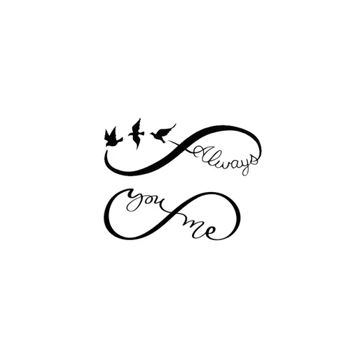 Vista 3 de Juego de 2 calcomanías de tatuaje temporal pequeñas, diseño de pájaro con diseño de pájaro "Always You and Me" para mano, cuello, cara, muñeca, K-488