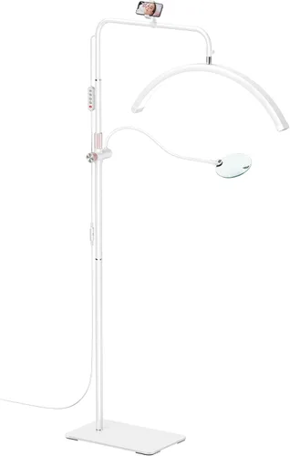 Vista 11 de AURELLE Half Moon Luz para Pestañas - Lámpara de Pie LED Ajustable para Pestañas con Lupa 4X y Soporte para Teléfono para Extensiones de Pestañas