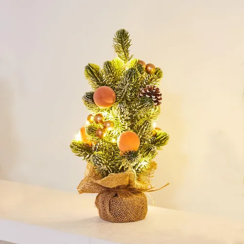 Vista 6 de Decoración de Árbol de Navidad Pequeño de Arpillera con Luces - Mini Árbol Artificial de Mesa Central para Decoraciones Navideñas de Interior Casa