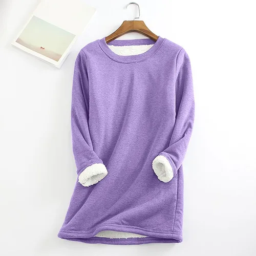 Vista 3 de Camisas cálidas con forro polar de invierno para mujer, estilo casual, color liso, raglán, manga larga, cuello redondo, camiseta térmica casual