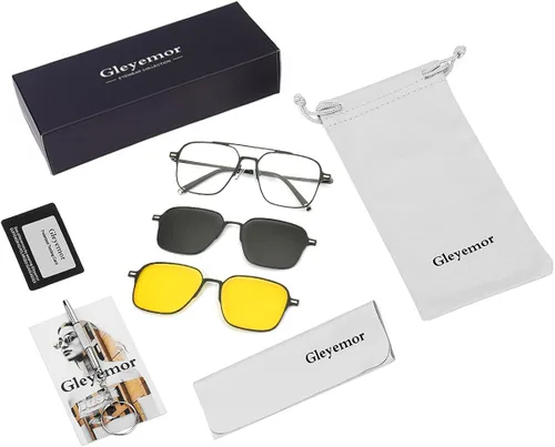 Vista 6 de 3 lentes de sol magnéticos con clip para hombres y mujeres, polarizados, protección UV, retro, cuadrados, para conducir por la noche