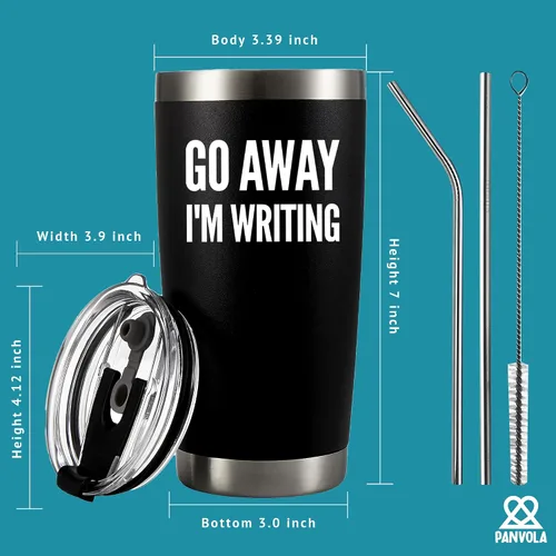 Vista 8 de Panvola Go Away, I'm Writing - Vaso aislado al vacío para escritor, regalo sarcástico, divertido, escritor, novelista, poeta, guionista, periodista