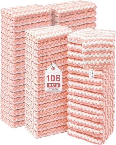 Vista 28 de JOYMOOP Paquete de 108 paños de limpieza de microfibra, toallas de cocina reutilizables de 10 x 10 pulgadas, trapos de limpieza sin pelusas, paños