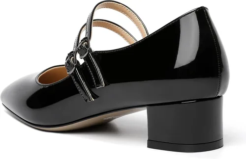 Vista 7 de SHOWFOREST Zapatos de tacón bajo grueso con correa ajustable para mujer, con puntera cuadrada, 1.5 pulgadas