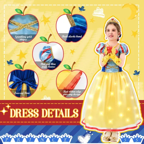 Vista 4 de Nalmits Princess Costume for Girls, Light-Up Dress with Accessories, Fantasy Gown Outfits for Birthday Party