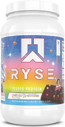 Vista 13 de RYSE Proteína en Polvo Cargada - Jet-Puffed Pastel de Cumpleaños - 25g Aislado y Concentrado de Proteína de Suero con Fibra Prebiótica y MCTs - Bajo