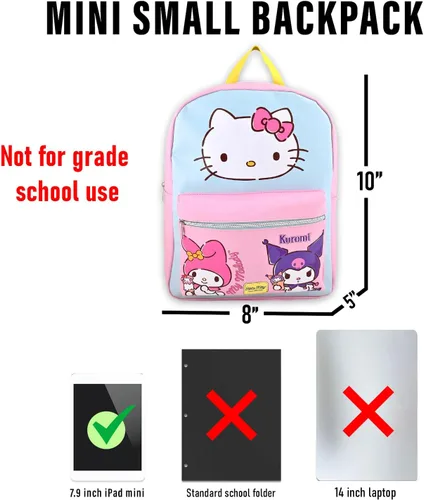 Vista 3 de Hello Kitty and and Friends - Mini mochila para adultos, mochila de piel sintética My Melody and Kuromi de 10 pulgadas con bolsillo frontal