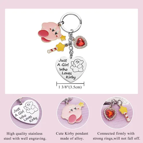 Vista 2 de Kirby Merch - Lindo llavero de dibujos animados de videojuegos, regalos de personajes para adolescentes, niñas, hijas, mujeres, regalo de cumpleaños