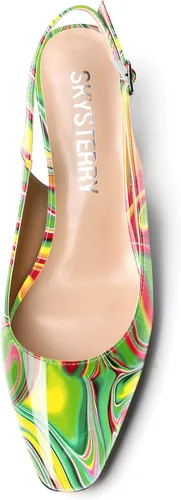 Vista 3 de SKYSTERRY Vestido de mujer de noche Slingback gatito punta cuadrada Carrete de patente de oficina Zapatos de tacón bajo 2 pulgadas