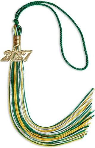Vista 96 de Endea Graduation Borla mixta de triple color con gota de fecha dorada (negro/dorado/blanco, 2021)
